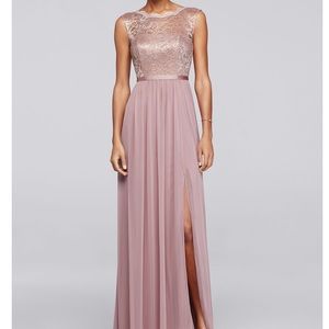 David’s Bridal Long Bridesmaid Dress w/Lace Bodice